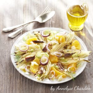 huiles et olives, salade d'orange et fenouil à l'huile d'olive et anchois