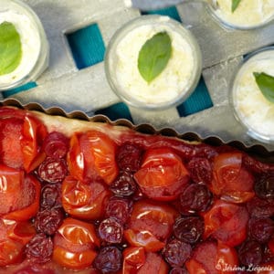huiles et olives, tarte tatin de tomates cerises et cerises, mousse de mozzarella