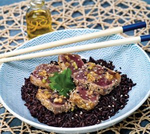 huiles et olives, Recette de tataki de thon au riz noir