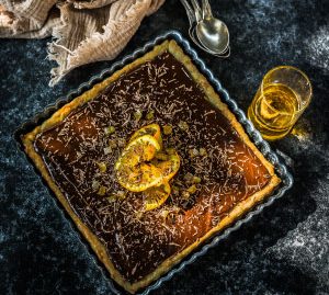 huiles et olives, Recette tarte chocolat orange huile d'olive goût à l'ancienne dessert pique-nique déjeuner facebook