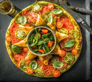 huiles et olives, recette de tarte soleil pesto tomate