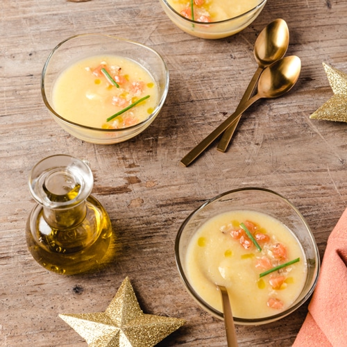 Recette de soupe de légumes oubliés, saumon fumé, huile d'olive