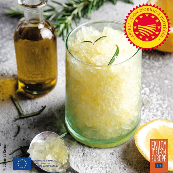 recette de granité citron romarin huile d'olive de la vallée des baux de provence AOP