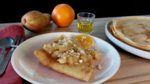 Crêpes aux poires caramélisées au miel et à l'huile d'olive