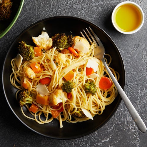 Huiles et olives, recettes, spaghetti aux légumes d'hiver