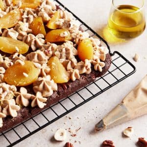 Huiles et olives, recettes, brownie abricot-chocolat praliné