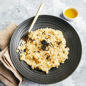 huiles et olives, recette du risotto à la truffe, au yuzu et à l'huile d'olive