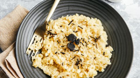 huiles et olives, recette du risotto à la truffe, au yuzu et à l'huile d'olive