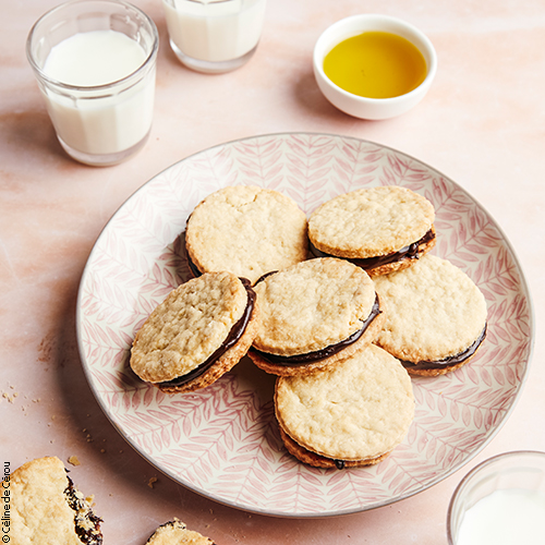 huiles et olives, recette de bichoco ou biscuit fourré au chocolat, avec de l'huile d'olive