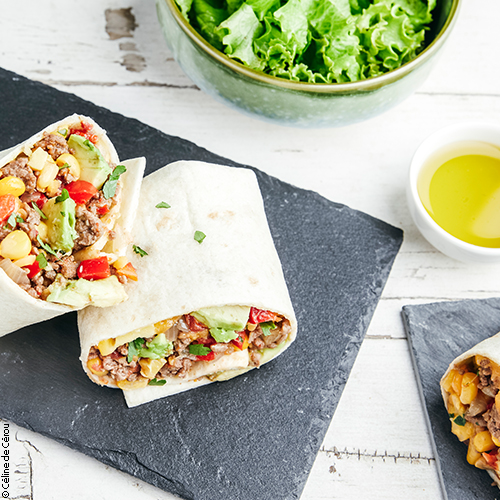 huiles et olives, recette de burritos au boeuf, tomate poivron rouge, avocat, gruyère, huile d'olive
