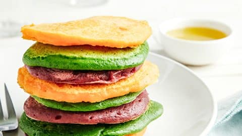 huiles et olives, recette de pancakes colorés aux légumes, huile d'olive de Nyons AOP
