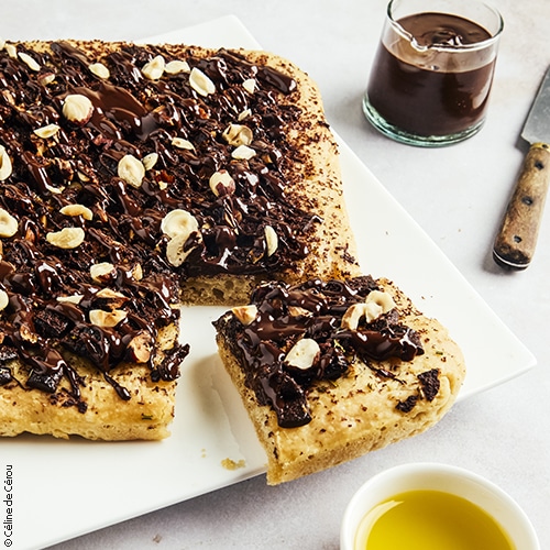 Recette de focaccia chocolat noisette romarin huile d'olive