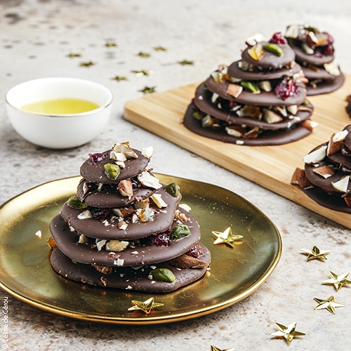 Recette de Sapin mendiant chocolat-huile d’olive & Fruits secs