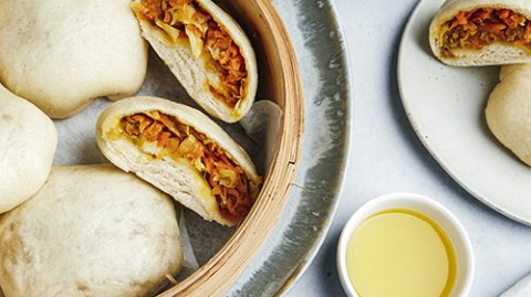 recette de bao buns végétariens (carotte, poireau, chou blanc), huile d'olive de France goût subtil