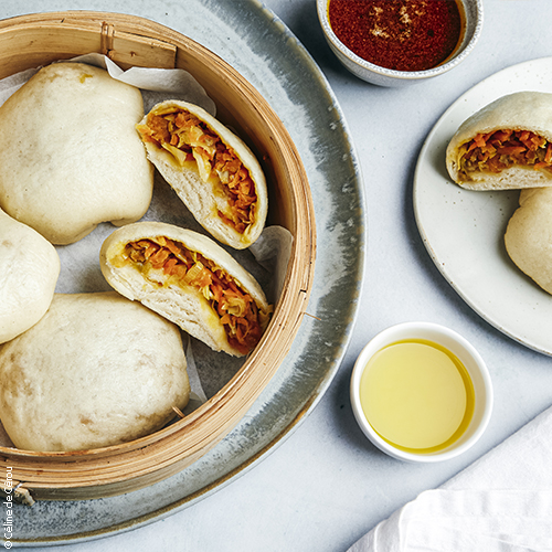 recette de bao buns végétariens (carotte, poireau, chou blanc), huile d'olive de France goût subtil