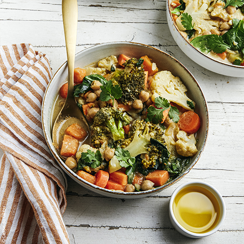 recette de Curry vert thaï aux légumes de saison, huile d'olive de Provence - olives maturées AOP