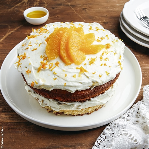 recette de Layer cake orange, safran, huile d'olive