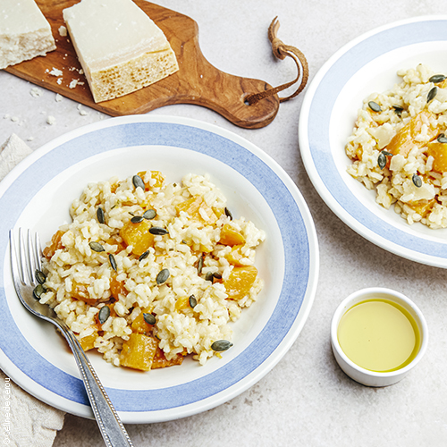 recette de Risotto au potiron, parmesan, huile d'olive d'Aix-en-Provence - olives maturées AOP